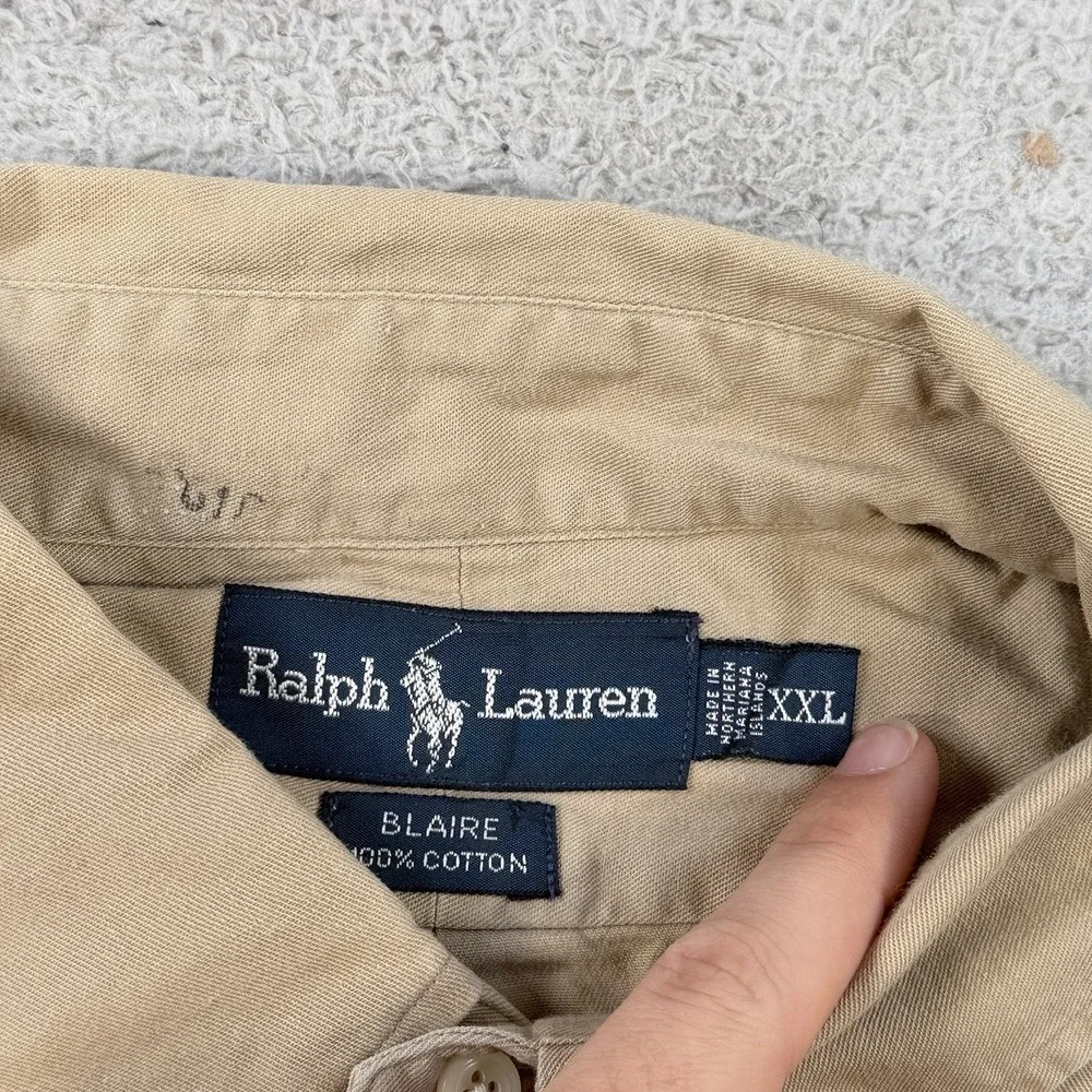 Polo Ralph Lauren Shirt Mens 2XL Khaki Tan Blaire Short Sleeve Button Down Pony